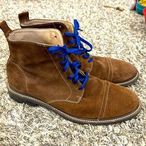 Amazon Brand - FIND MEN’S BROWN SUEDE LEATHER LACE UP BootS Size 10 BLUE LACES